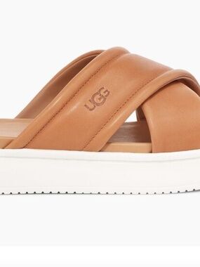 UGG ZAYNE CROSSBAND TAN LEATHER SANDALS 7 38 WOMENS EUC